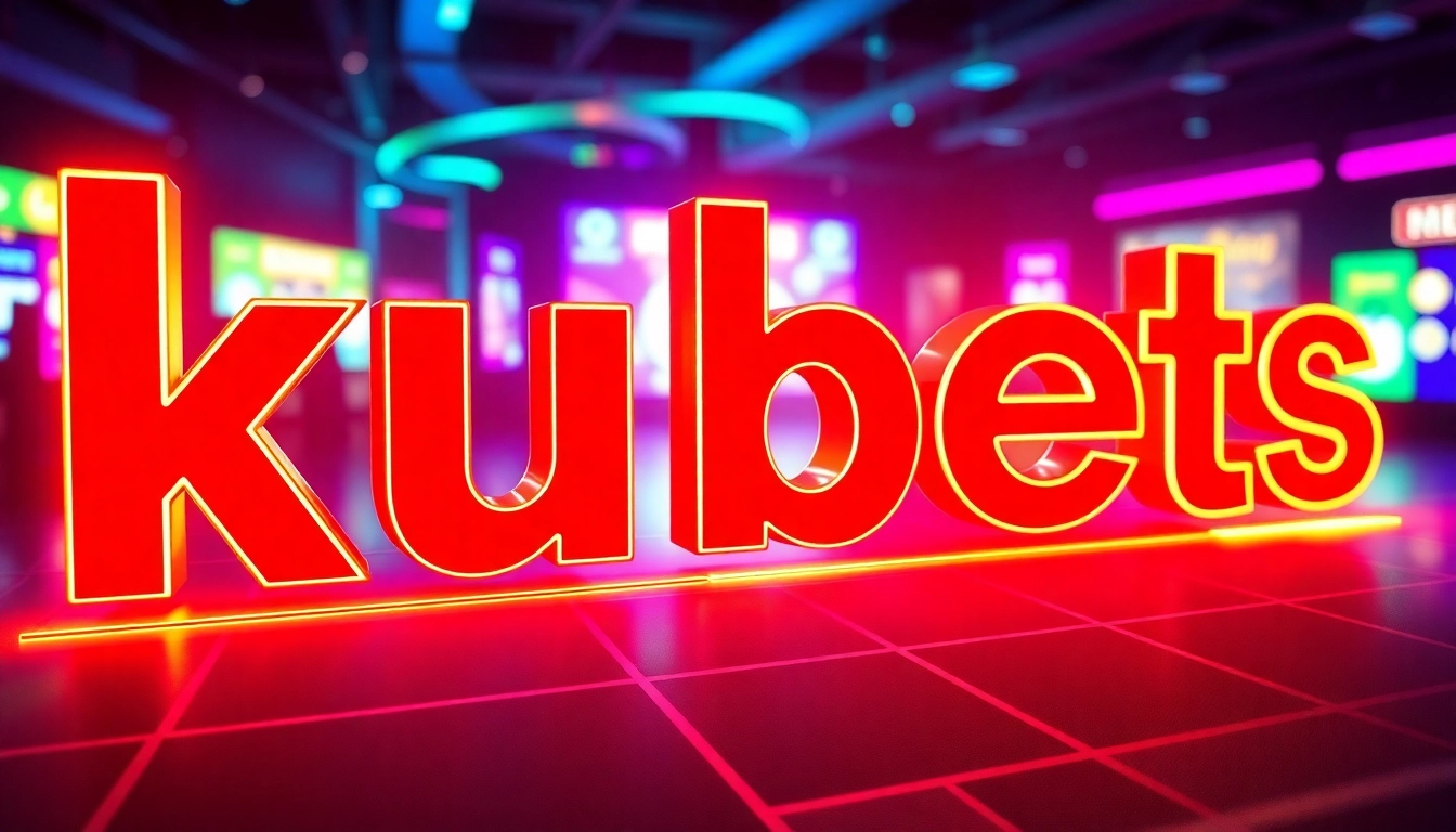 Kubets online gaming platform logo with vibrant neon lights and digital effects, emphasizing betting and entertainment.