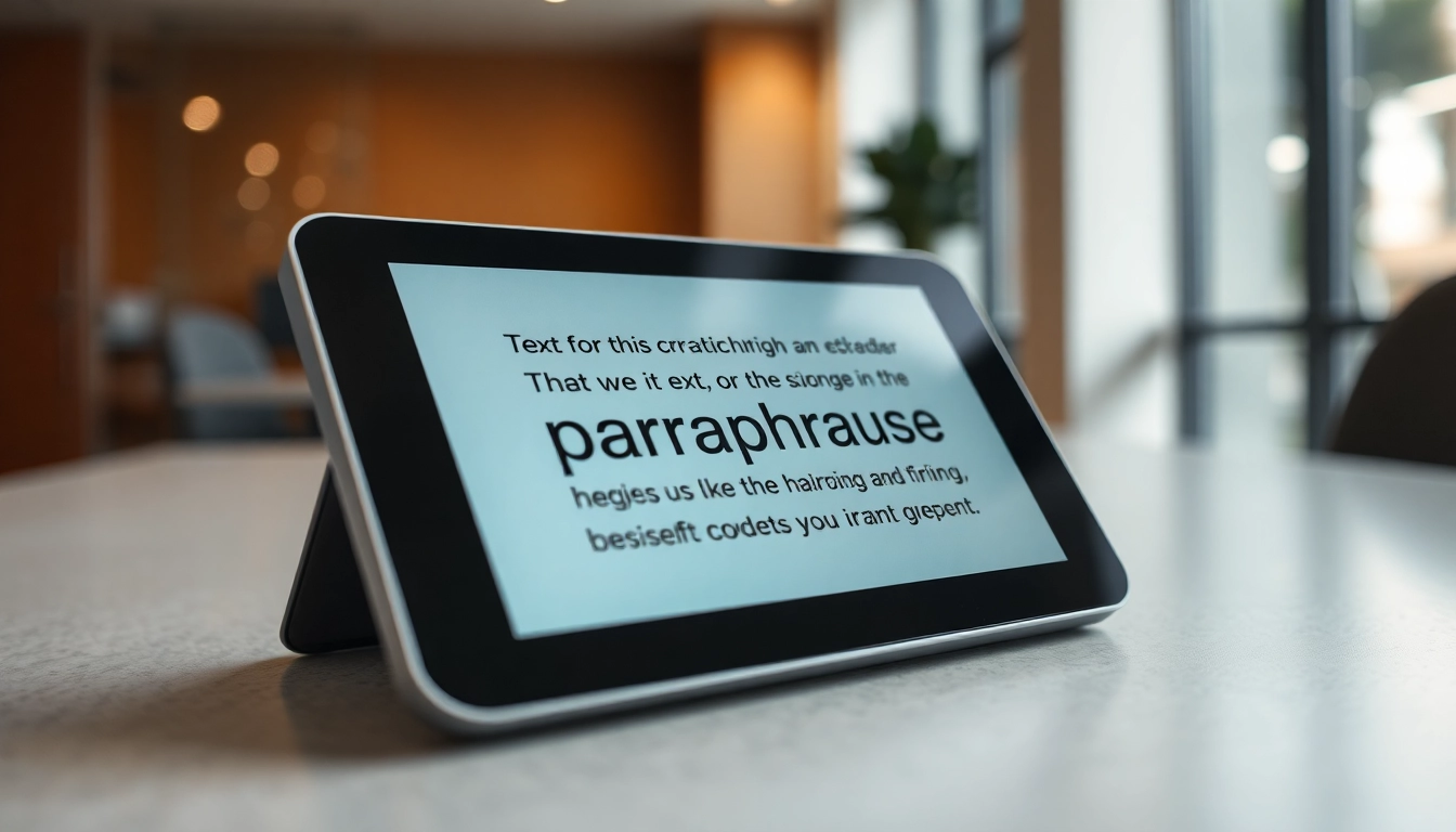 Paraphraser tool transforming text with a sleek interface in a professional environment